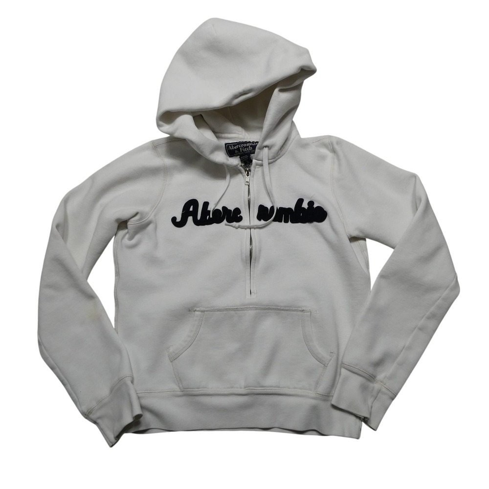 Abercrombie & Fitch Hoodie Sweatshirt Youth XL White 1/2 Zip Fleece Logo